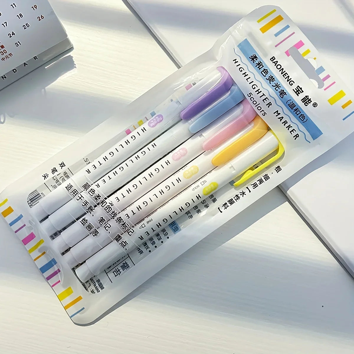 5pcs Pastel Highlighters Colors Dual Tip Fluorescent Hook Pen Colored Mark Pen Cute Markers for Journaling Japanese Stationery