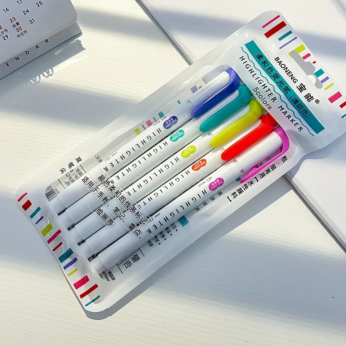 5pcs Pastel Highlighters Colors Dual Tip Fluorescent Hook Pen Colored Mark Pen Cute Markers for Journaling Japanese Stationery