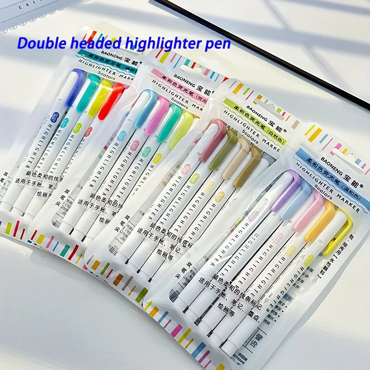5pcs Pastel Highlighters Colors Dual Tip Fluorescent Hook Pen Colored Mark Pen Cute Markers for Journaling Japanese Stationery