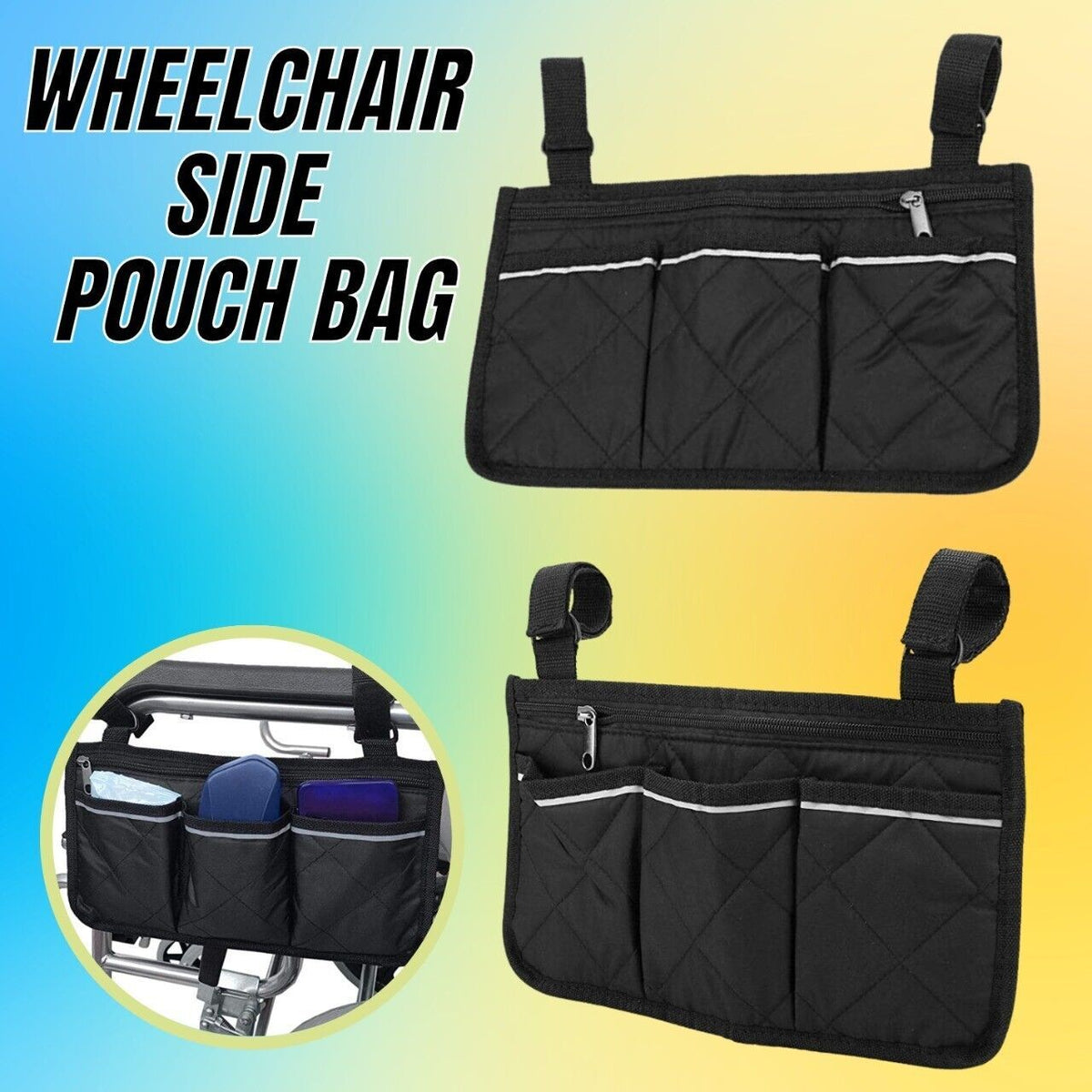 Bright-Line Wheelchair Armrest Side Bags for Easy Accessory Storage